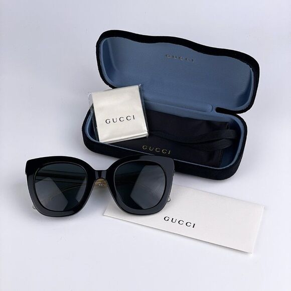 NEW Gucci Sunglasses GG0564SN 001 Cat Eye Crystal Gold Black Grey - Picture 8 of 13